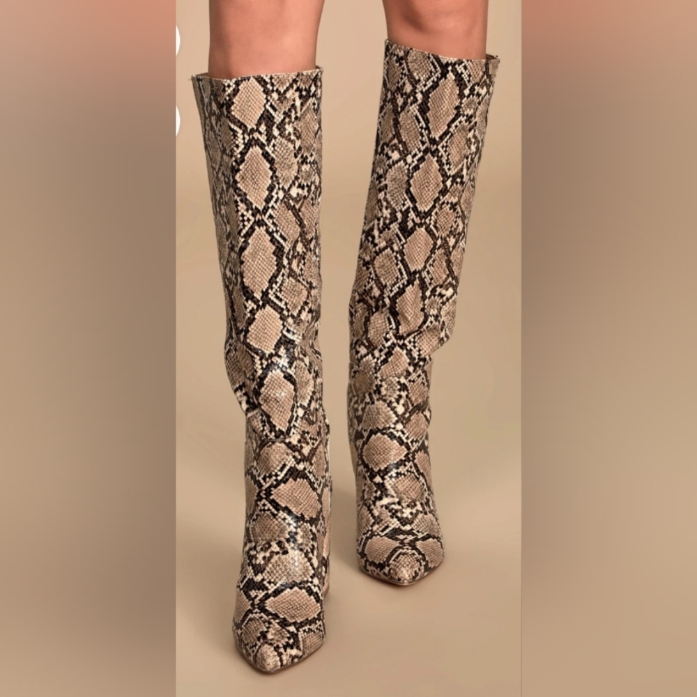 Lulus Katari Tan Snake Boots Size 7